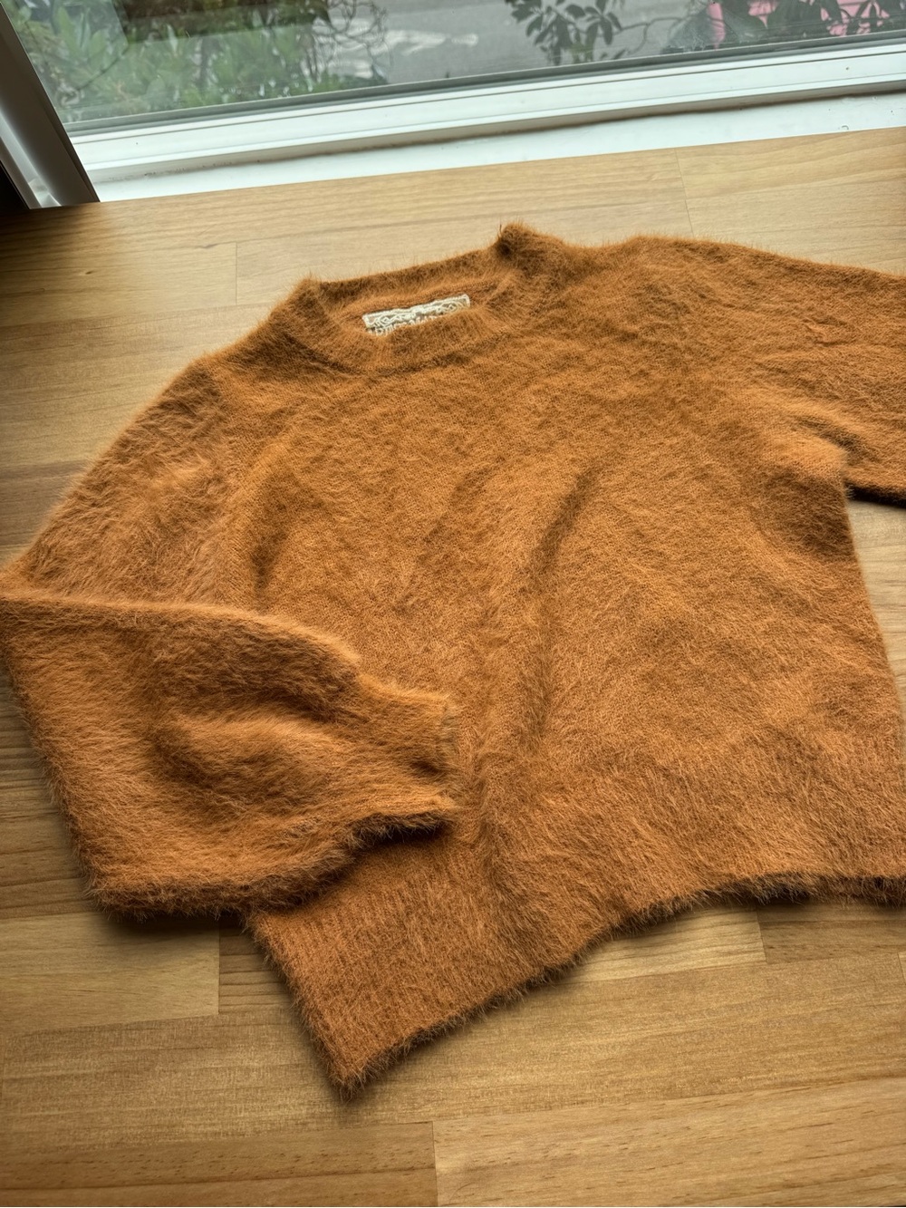 Cozy Fuzzy Rust Orange Crewneck Sweater Cropped Fall Autumnal October Mohair